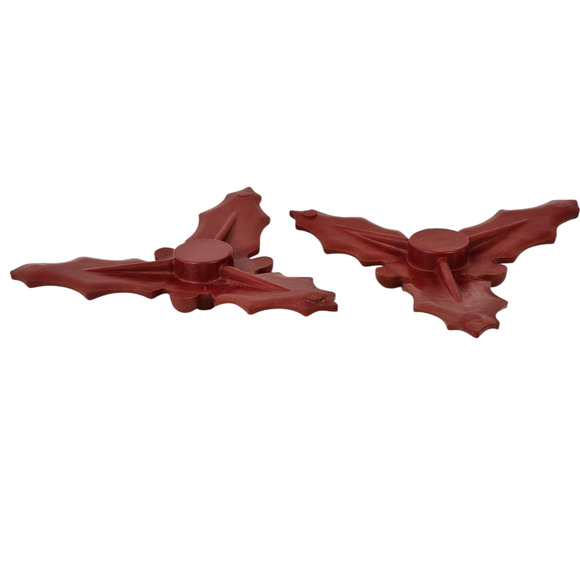 Vintage dark red Bakelite pair holly and berry candleholders home decor - Picture 2 of 7